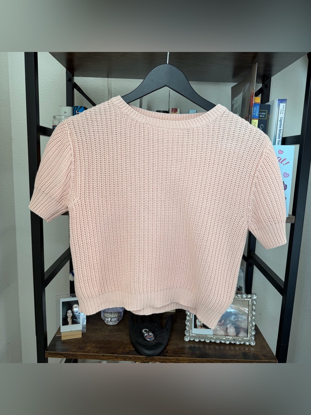 Soft Blush Knit Short-Sleeve Sweater